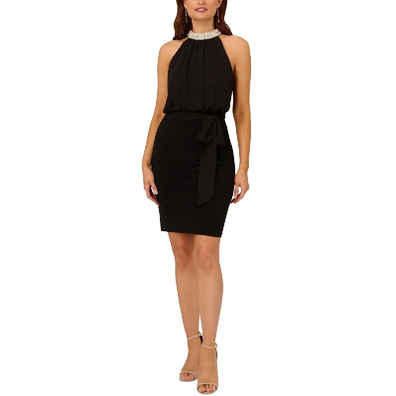 Adrianna Papell Womens Chiffon Halter Cocktail And Party Dress