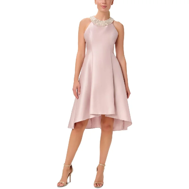 Adrianna Papell Womens Embellished Halter Cocktail and Party Dress