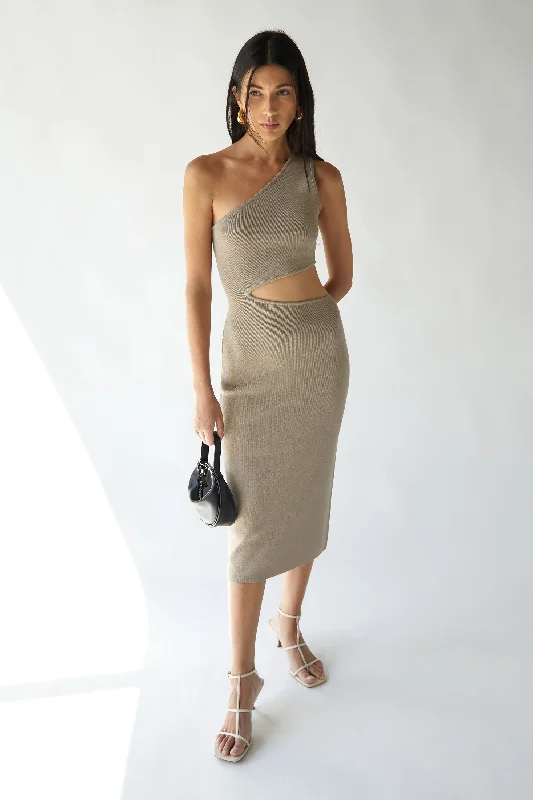 ONE SHOULDER MIDI DRESS WITH CUTOUT