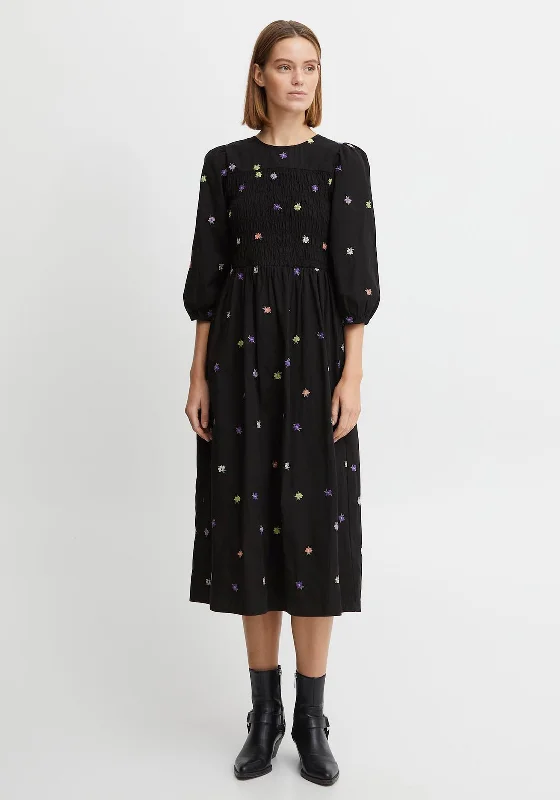 Extra Discount b.young Embroidered Floral Midi Dress, Black