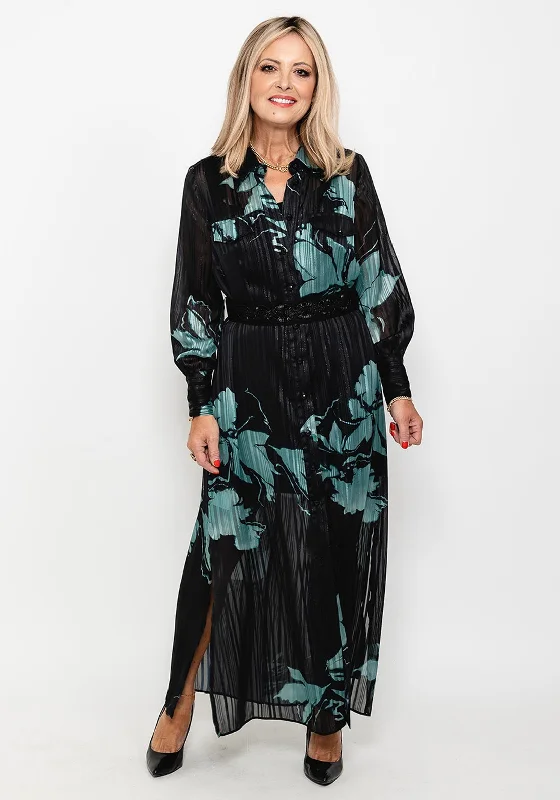 Badoo Metallic Mesh Shirt Maxi Dress, Black & Green