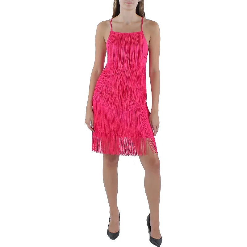 Bebe Womens   Fringe Mini Cocktail And Party Dress