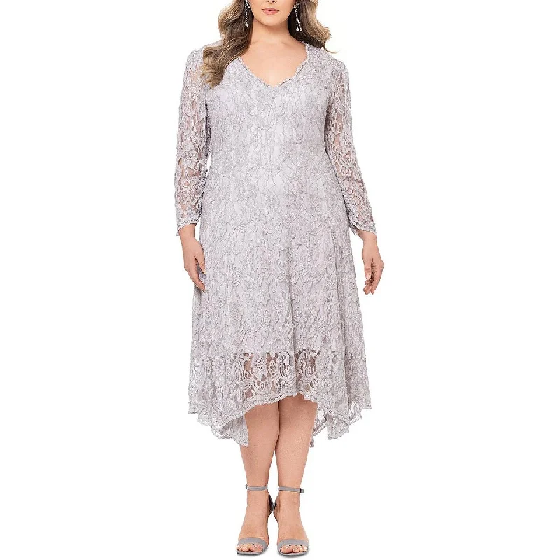 Betsy & Adam Womens Lace Metallic Cocktail And Party Dress