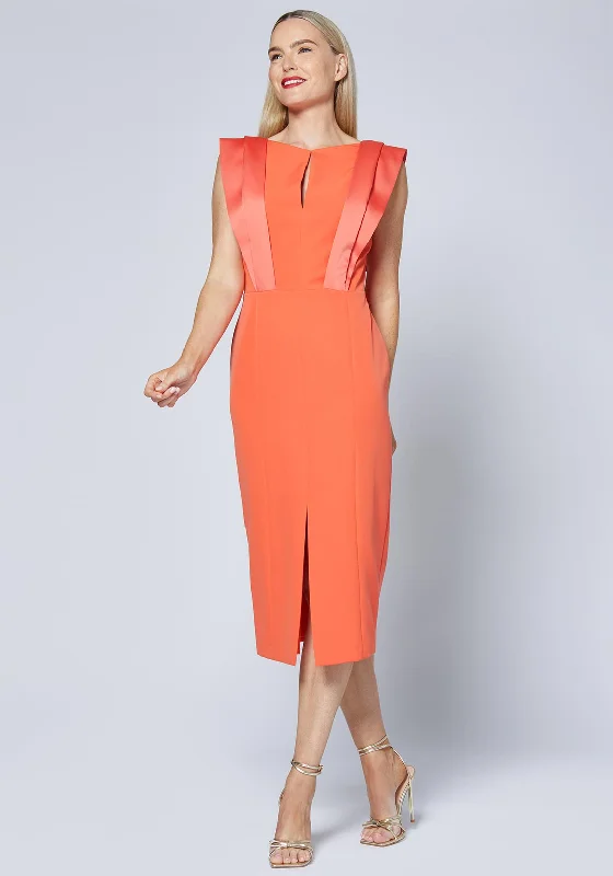 Weekend Clearance Event Caroline Kilkenny Brooke Satin Shoulder Midi Dress, Orange