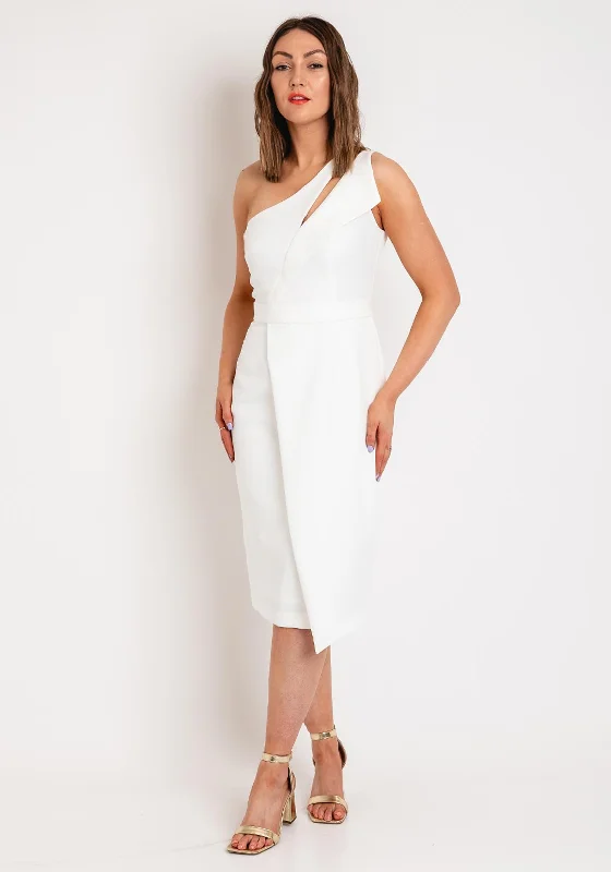 Casting One Shoulder Pencil Midi Dress, White