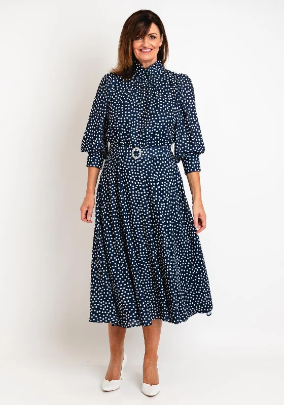 Claudia C Sofia Puff Sleeve Polka Dot Maxi Dress, Navy