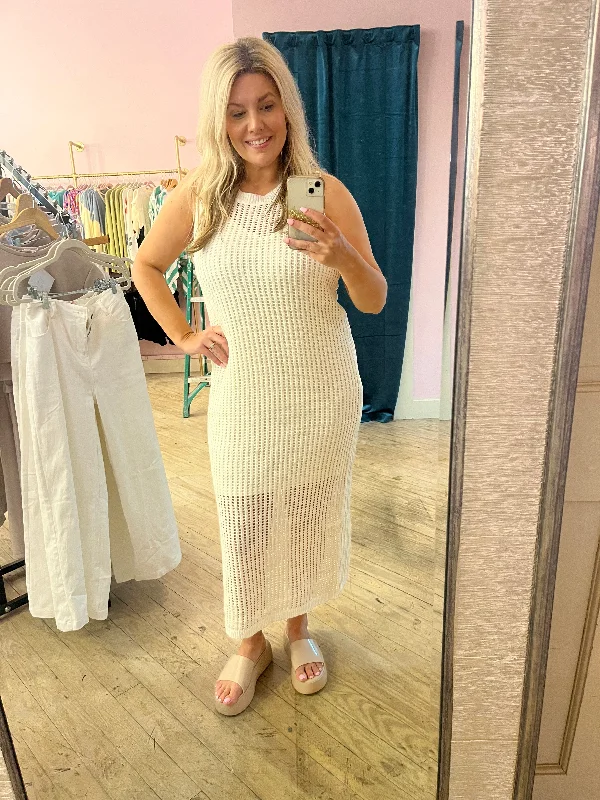 Cream Crochet Midi Dress