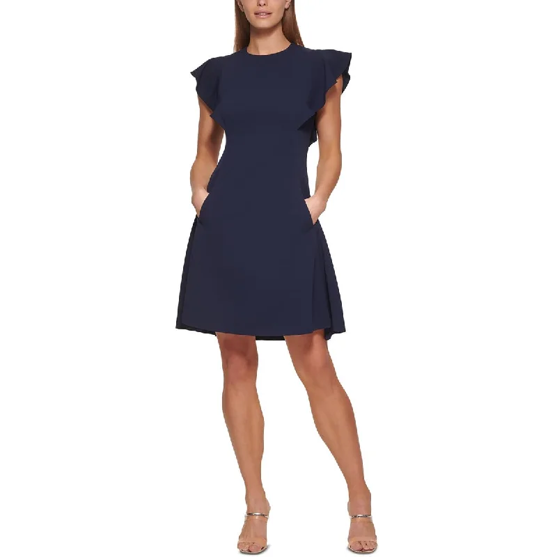 DKNY Womens Petites 119 Flutter Sleeve Seamed Cocktail And Party Dress