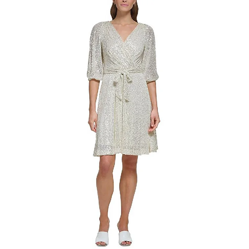 DKNY Womens Surplice Knee Length Cocktail And Party Dress