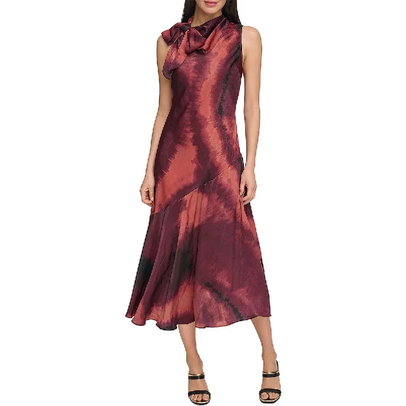 DKNY Womens Tie Neck Long Cocktail And Party Dress