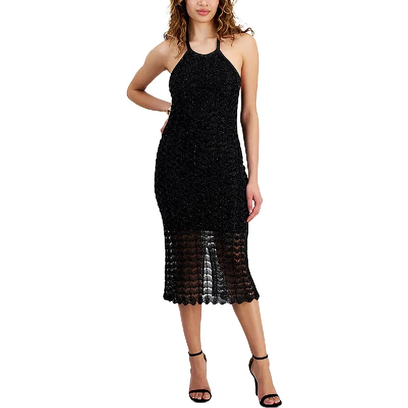 Guess Womens Alina Mettallic Midi Cocktail And Party Dress