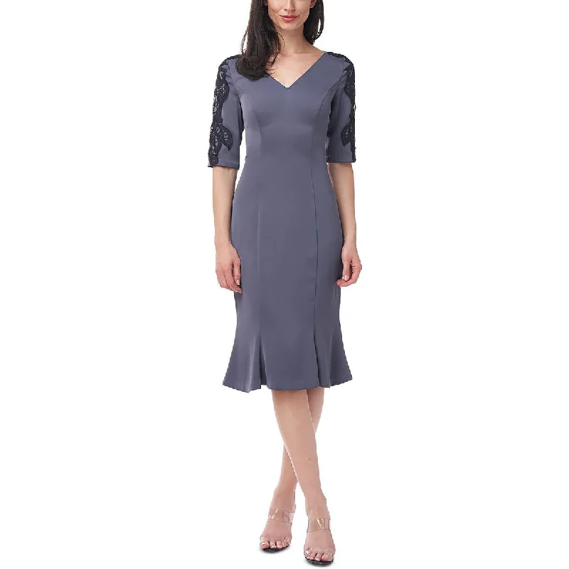 JS Collections Womens V-Neck Lace Trim Cocktail and Party Dress