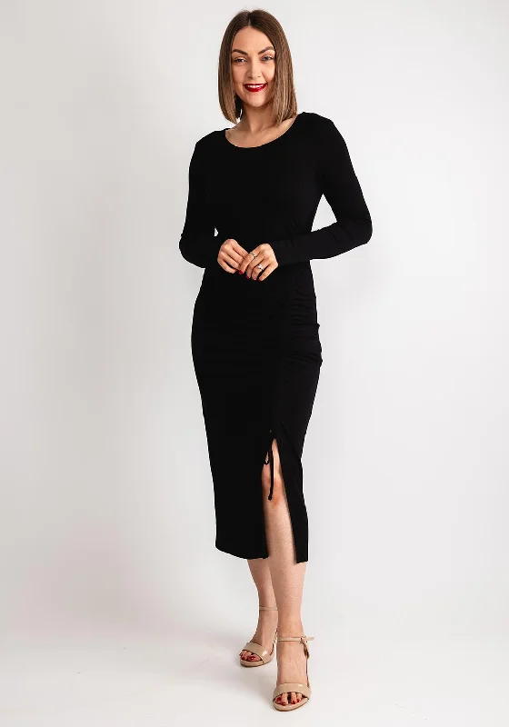 Kaffe Becca Drawstring Jersey Midi Dress, Black