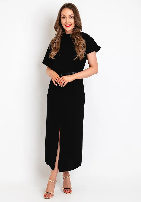 Kameya Faux Leather Banded Waist Maxi Dress, Black