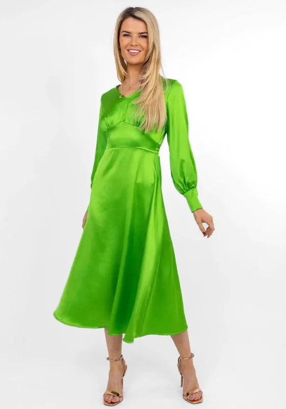 Kate & Pippa Birkin Satin Feel Midi Dress, Green