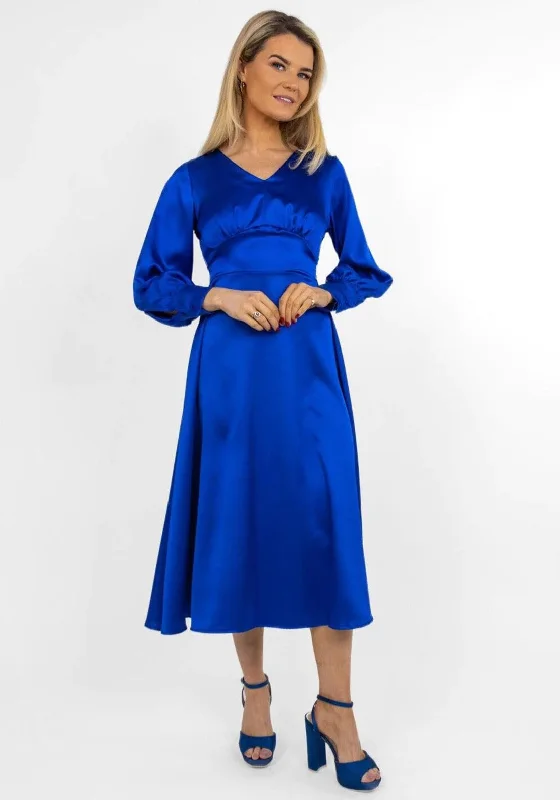 Kate & Pippa Birkin Satin Feel Midi Dress, Royal Blue