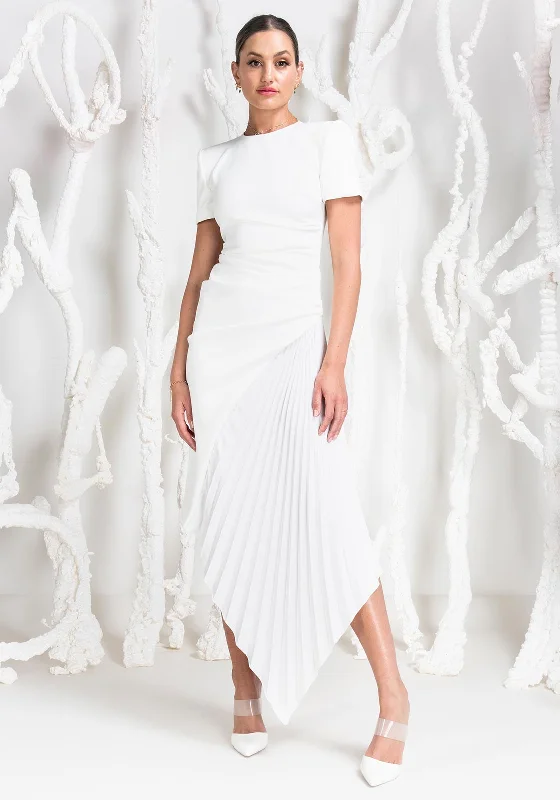 Kevan Jon Blaire Ruched Pleat Maxi Dress, Ivory