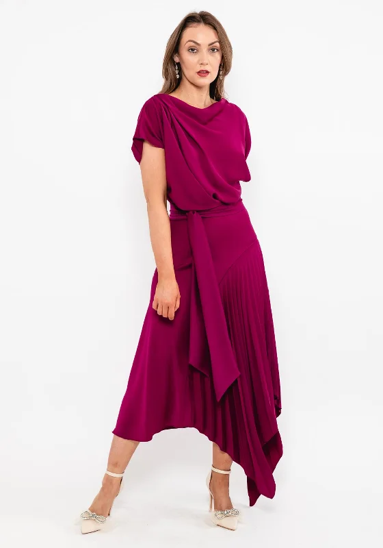 Kevan Jon Mila Pleat Drape Maxi Dress, Mulberry