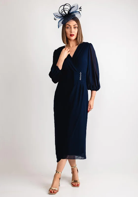 Lizabella Chiffon Wrap Midi Dress, Navy