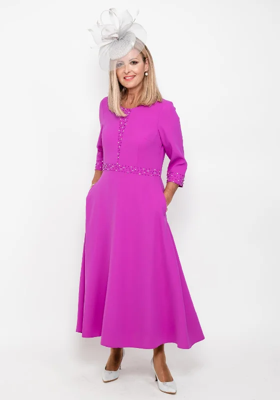 Lizabella Pearl and Diamante Detail Maxi Dress, Fuchsia