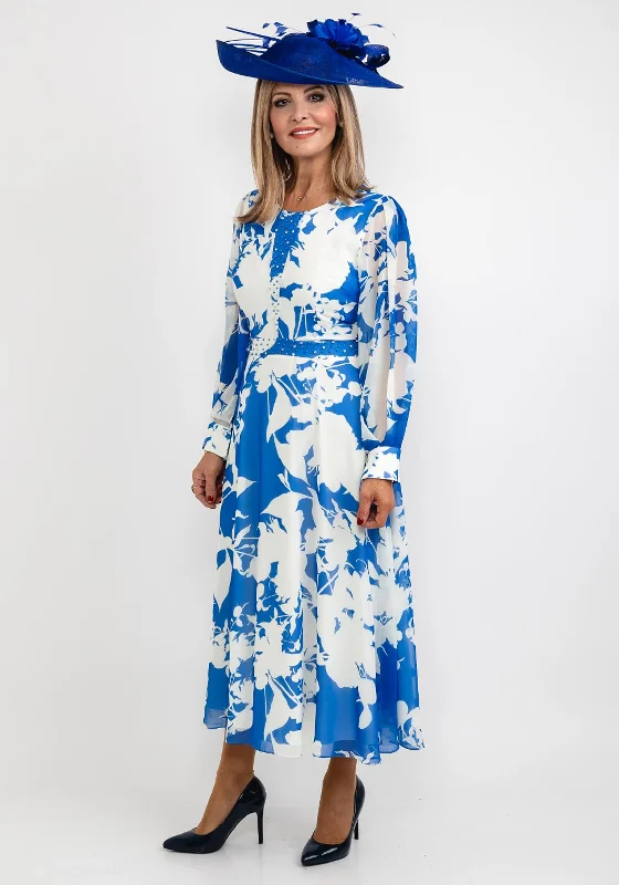 Lizabella Floral Chiffon Maxi Dress, Blue & White