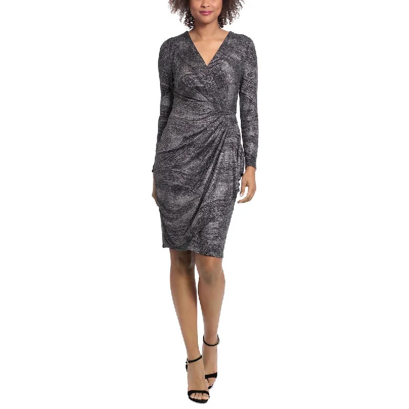 London Times Womens Metallic Knee Cocktail and Party Dress