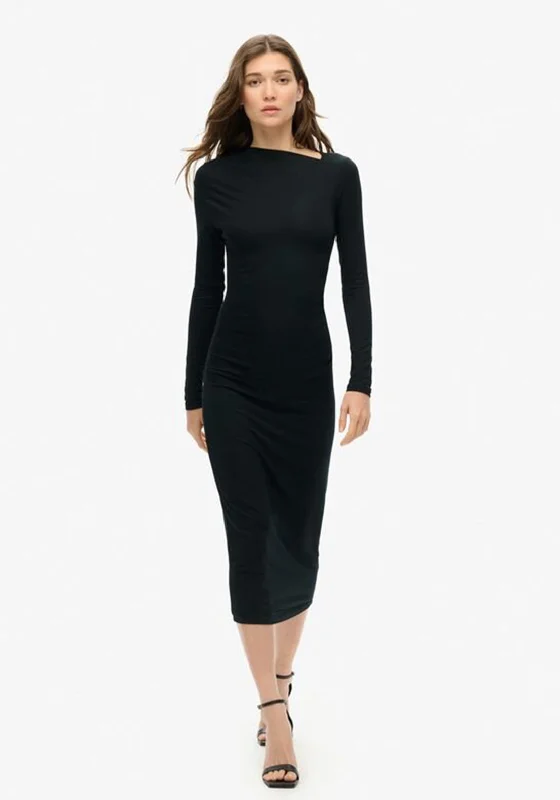 Superdry Womens Long Sleeve Ruched Midi Dress, Black