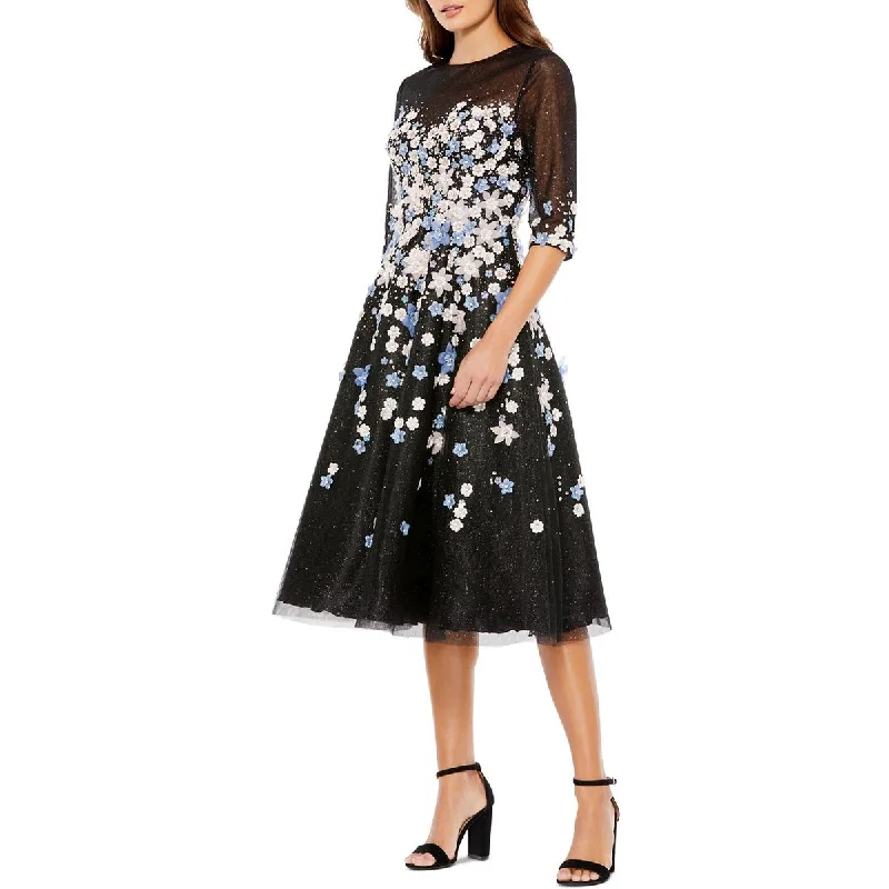 Mac Duggal Womens Beaded Floral Cocktail And Party Dress