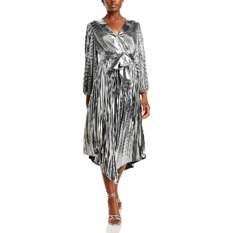 Milly Womens Liora Metallic Midi Cocktail And Party Dress