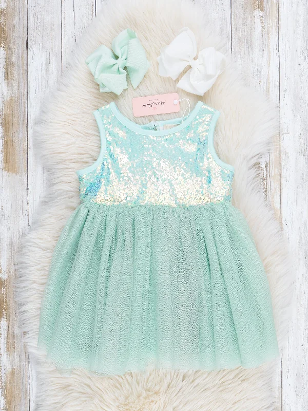 Mint Sleeveless Sparkle Party Dress