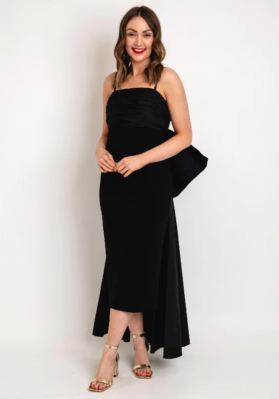 Moskada Cecilia Taffeta Bow Tie Back Midi Dress, Black