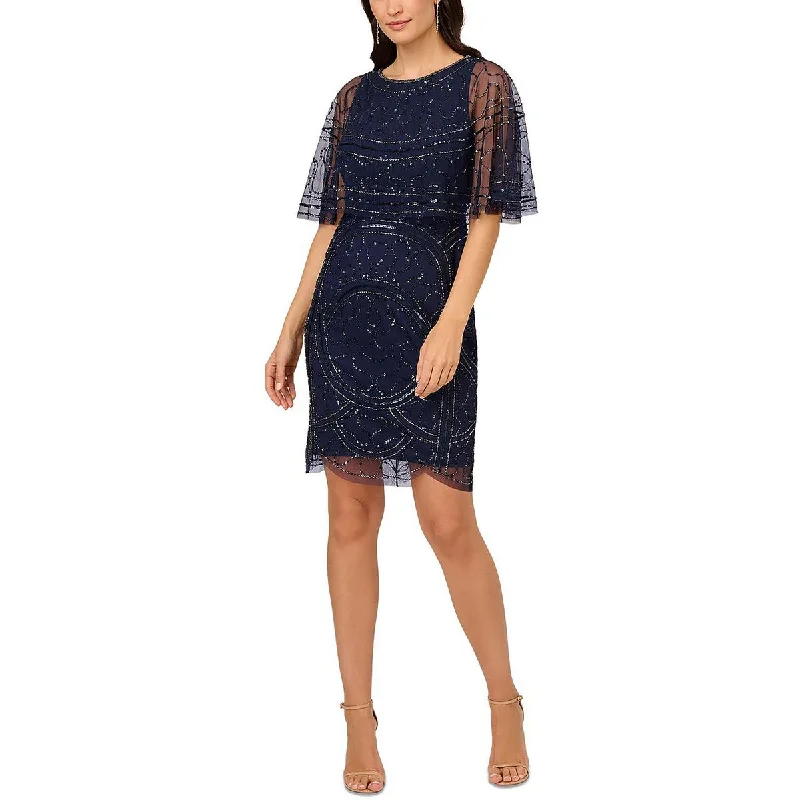 Papell Studio by Adrianna Papell Womens Mesh Sequin Cocktail And Party Dress