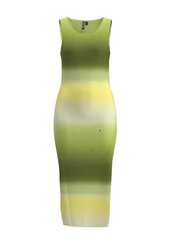 Pieces Artmis Ribbed Midi Dress, Stone Green