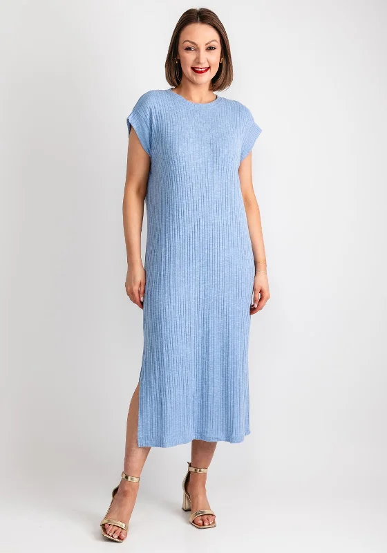 Pieces Lena Ribbed Knit Midi Dress, Hydrangea