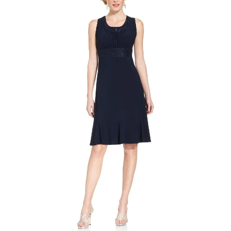 R&M Richards Womens Lace Trim Sequined Cocktail And Party Dress