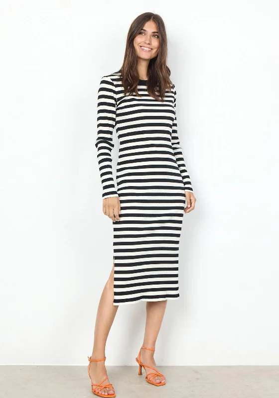 Soyaconept Djaka Striped Ribbed Jersey Midi Dress, Black