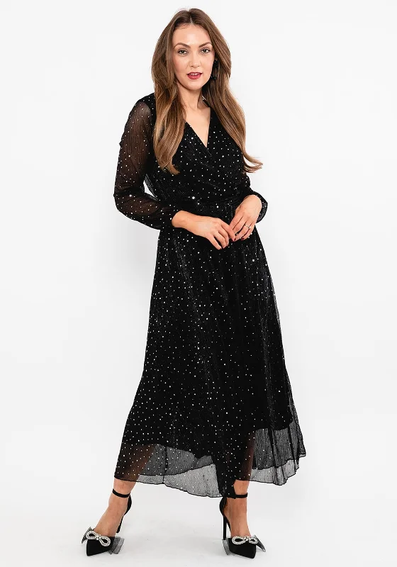 Seventy1 Metallic Dot Shimmer Maxi Dress, Black