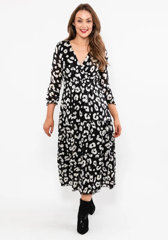 Seventy1 Print Tiered Maxi Dress, Black