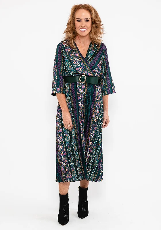 Seventy1 Multi Print Pleated Maxi Dress, Green Multi