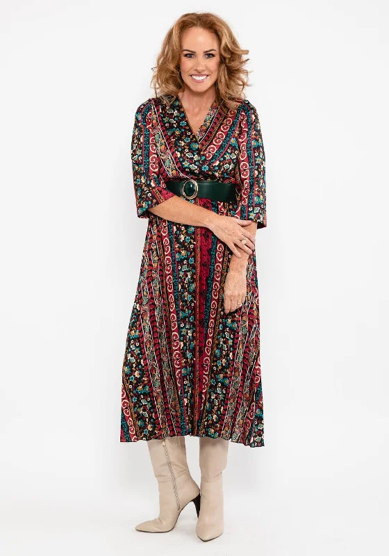 Seventy1 Multi Print Pleated Maxi Dress, Red Multi