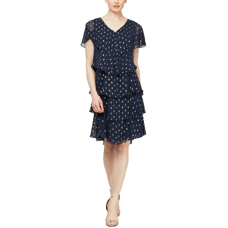 SLNY Womens Chiffon Polka Dot Cocktail and Party Dress