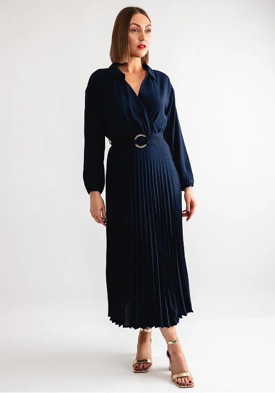 Tiffosi Kyoto Pleated Wrap Maxi Dress, Navy