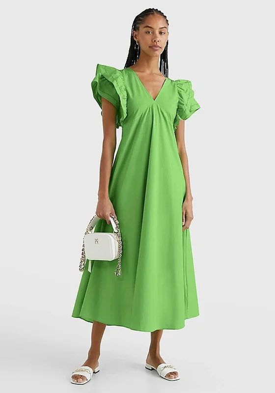 Tommy Hilfiger Womens Frill Maxi Dress, Spring Lime