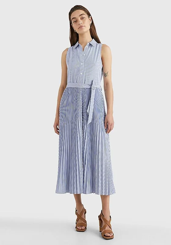 Tommy Hilfiger Womens Striped Maxi Dress, Blue & White