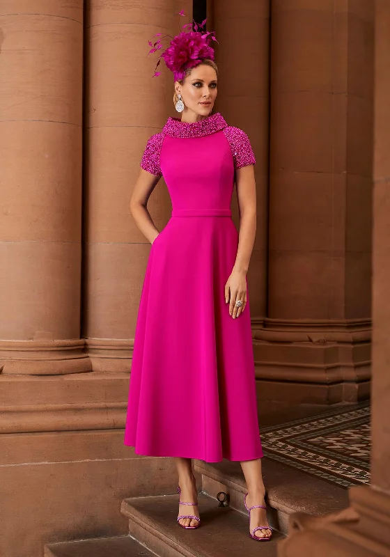 Veni Infantino Embellished High Collar Maxi Dress, Magenta