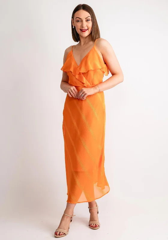 Vila Mina Frill Wrap Midi Dress, Sun Orange