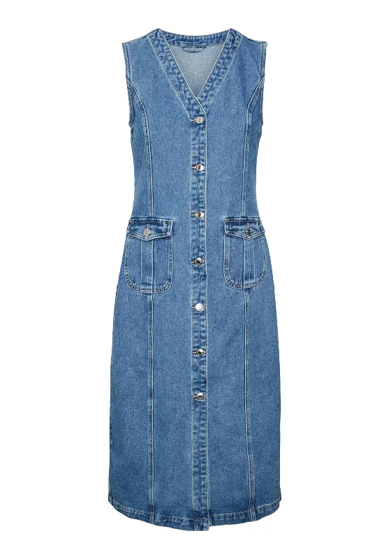 Vero Moda Eden Midi Denim Dress, Mid-Wash Denim