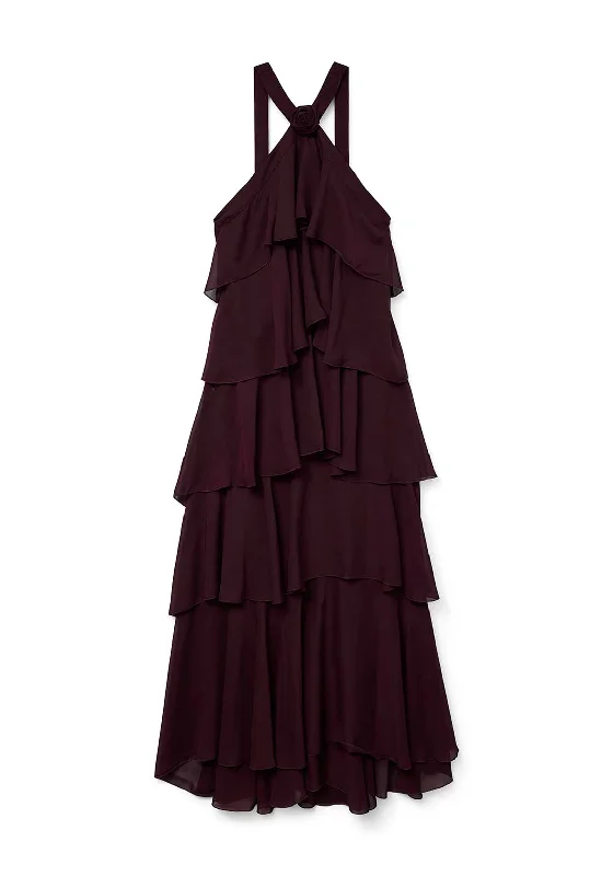 Vero Moda Felicia Ruffle Maxi Dress, Wine