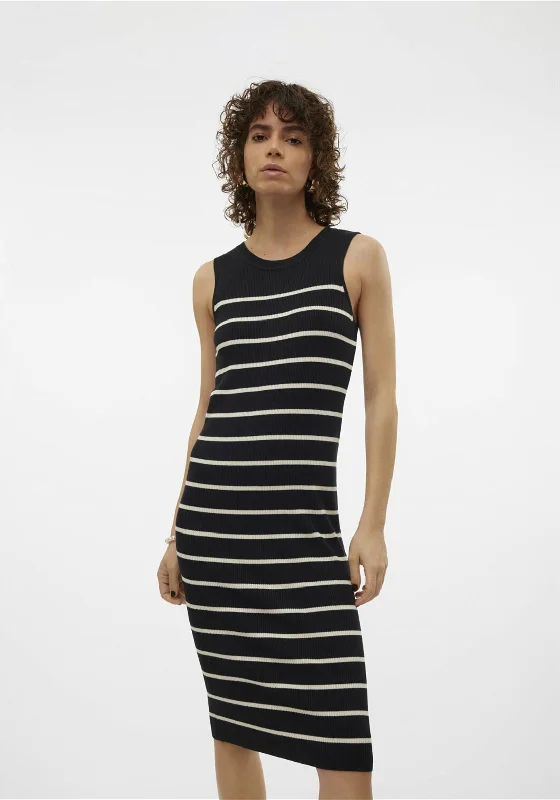 Vero Moda Gizelle Rib Stripe Midi Dress, Black