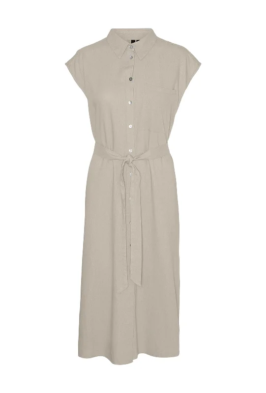 Vero Moda Mymilo Linen Blend Shirt Midi Dress, Silver Lining